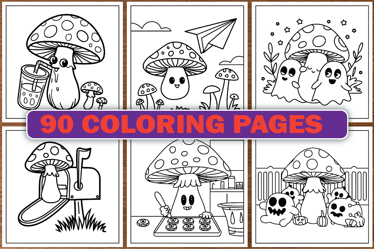 Creepy Kawaii Mushrooms Coloring Pag, an Illustration by LightExpress (Photo 2 of 5)