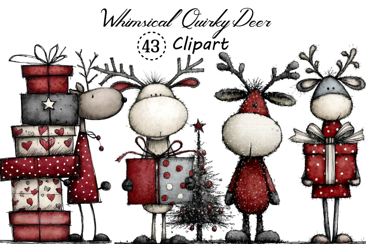 Whimsical Quirky Deer Clipart Bundle, an Illustration by Creative Art (Photo 1 of 12)