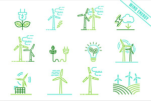 Wind power station icons set., an Outline Icon by Anna's Shop