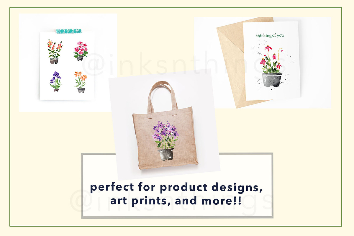Watercolor Garden Pot Plants, an Illustration by Inksnthings (Photo 6 of 6)
