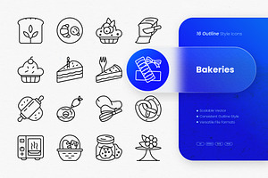 Bakeries Outline Icons, an Outline Icon by cidcud_graphic