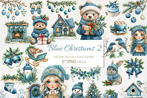 Blue Christmas Clipart 27PNG, a Seasonal Illustration by EleSArtDesign