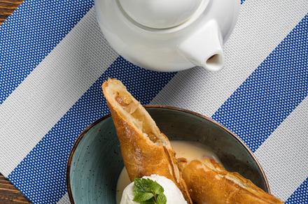 Sweet dessert apple strudel with ic containing dessert, strudel, and sweet, a Food & Drink Photo by oleghz