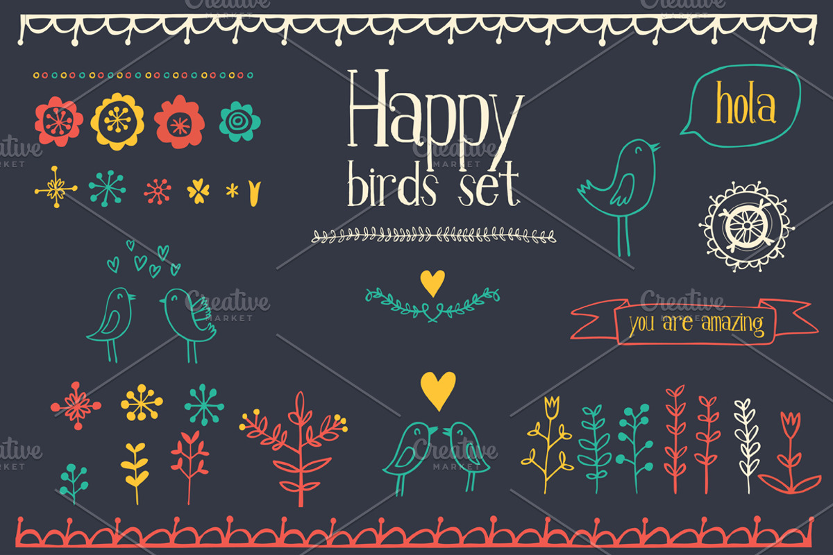 Happy birds graphic elements, a Decorative Illustration by totokumi (Photo 1 of 2)