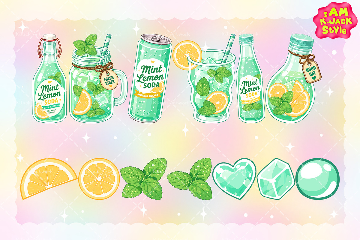 Cute Mint Lemon Soda Clipart PNG, a Food Illustration by K.JackArtwork (Photo 2 of 4)