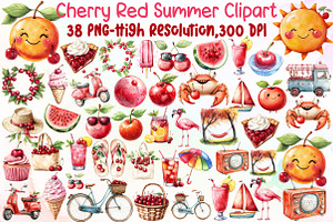 Cherry Red Summer Clipart, an Illustration by Sublimation Artist