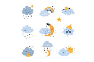 Cute Soft Blue Cloud with Smiling, an Illustration by TopVectors