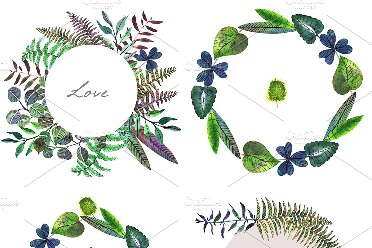 Botanical watercolor leaves set, a Decorative Illustration by Art AleshkaK (Photo 3 of 10)