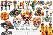 Watercolor Day of the Dead Clipart, an Illustration by Design Market (Thumbnail 1 of 4)