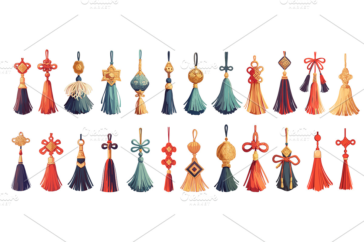 Cartoon tassels. Chinese lucky knot, an Illustration by Stock-Smart-Start