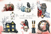 Watercolor Halloween night clipart, a Decorative Illustration by Yuliya Derbisheva (Thumbnail 5 of 11)