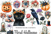 Watercolor Floral Halloween Clipart, an Illustration by Craft Nest (Thumbnail 1 of 6)