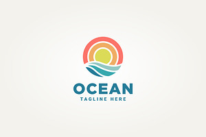 ocean wave and sun minimalist logo, a Branding & Logo Template by Blazybone