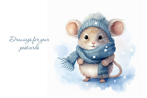 Cute Little Mouse In Winter Clothes