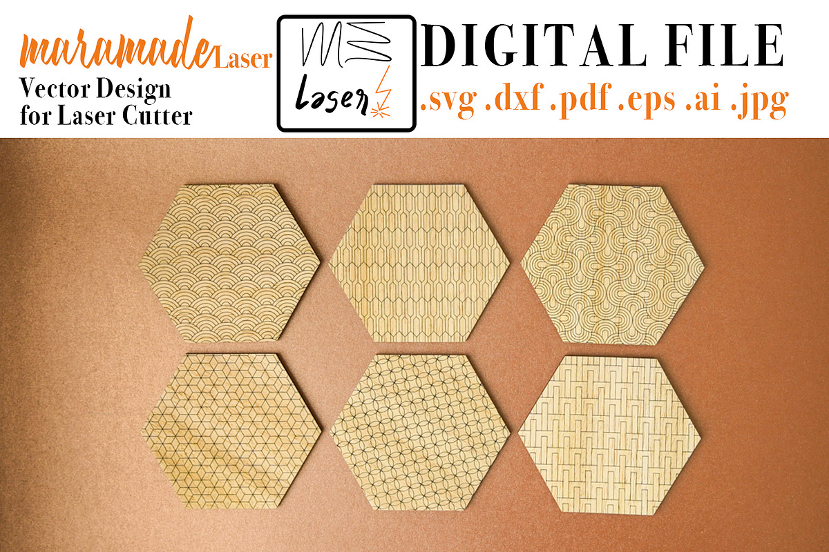 Coaster Deco Hexagon fot Laser Cut., an Object Graphic by MaramadeLaser (Photo 1 of 5)