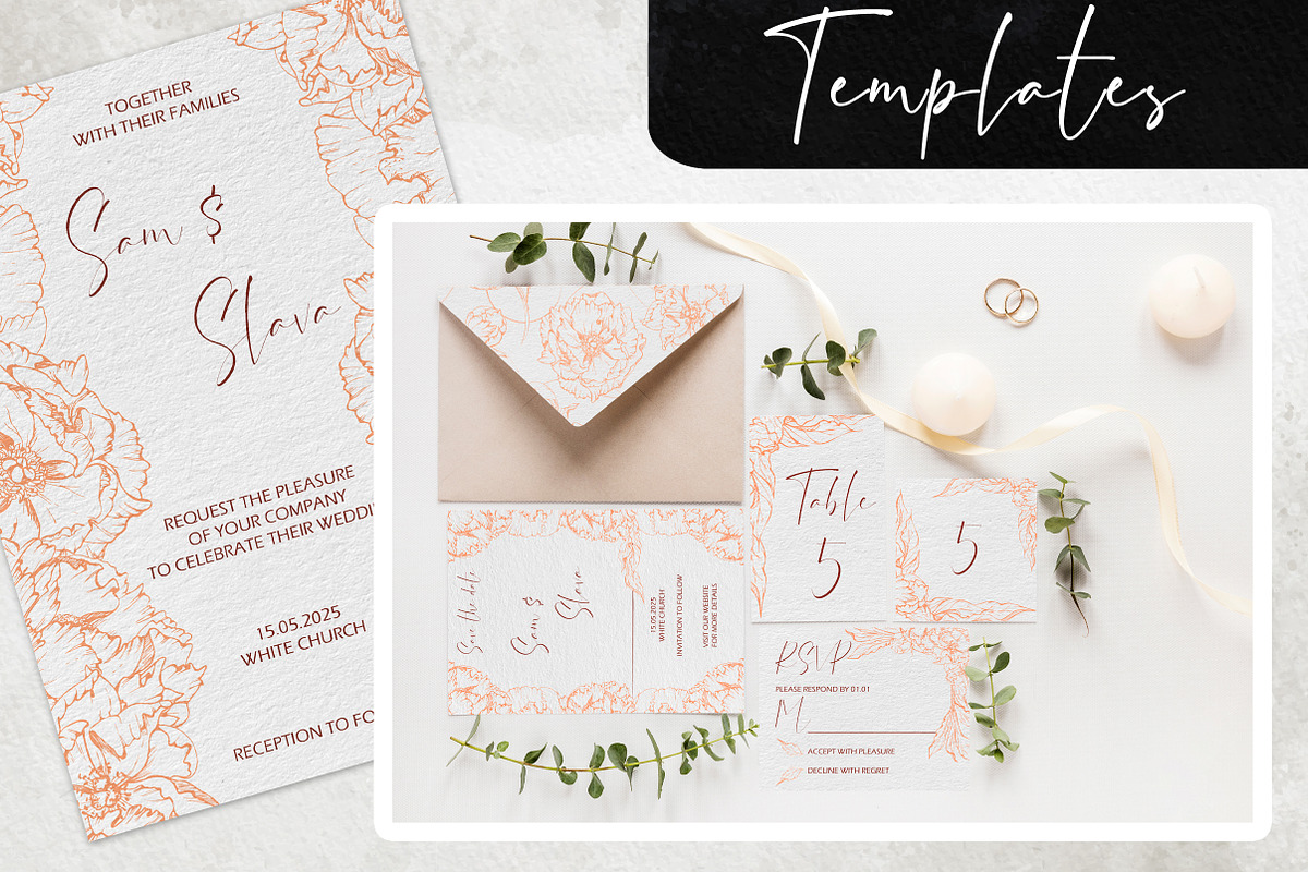 Peach fuzz wedding: Delicate peonies, a Stationery Template by MsFlaffy (Photo 4 of 5)