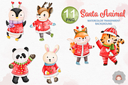 Watercolor Christmas Santa Animals, an Animal Illustration by Apixsala (Thumbnail 8 of 18)