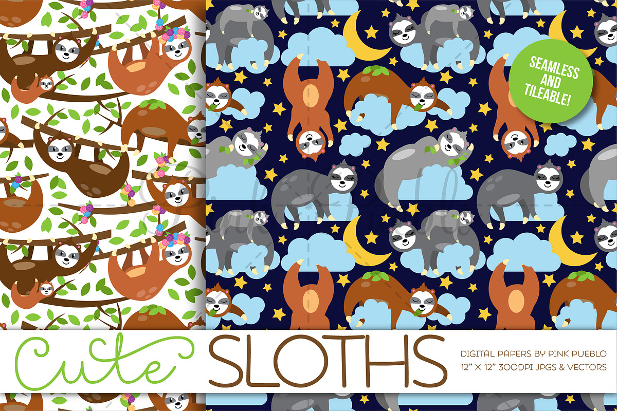 Sloth Patterns or Digital Papers, a Pattern Graphic by PinkPueblo (Photo 2 of 3)