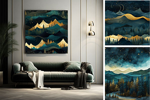 Blue Night Landscape Pattern Print