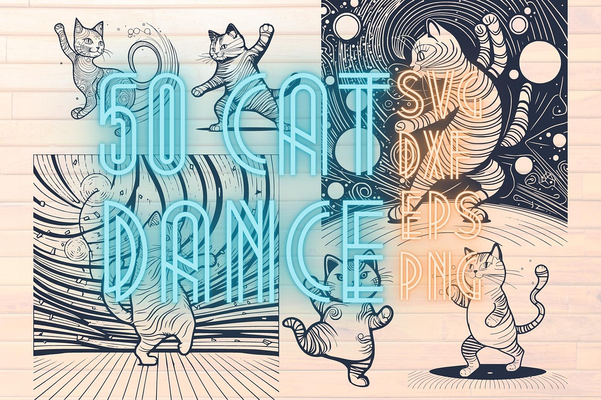 50 Cat dance Stencil svg eps dxf png, an Animal Illustration by TaKong Magics (Photo 1 of 4)