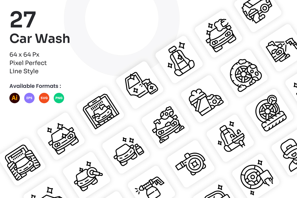Car Wash Icons Set - Line, an Outline Icon by Kmg Design (Photo 1 of 2)