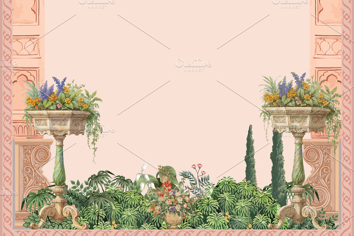 Arabesque Garden Arch Frame, a Decorative Illustration by Mughal Wallpaper (Photo 1 of 3)