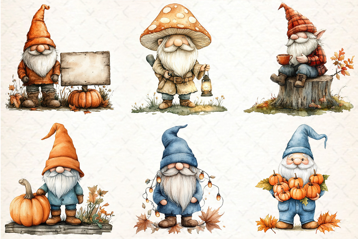 Autumn Gnomes Clipart, an Illustration by DreamCafeArt (Photo 3 of 7)