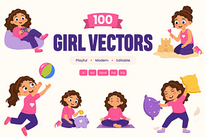 100 Girl Flat Vector Icons, an Emoji Icon by Creative Stall