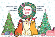 Xmas Cats: clip-art, patterns, cards, an Illustration by Zooza Art (Thumbnail 1 of 11)