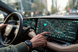 Driver using in car navigation syste, a Photo by Pixeness Studio