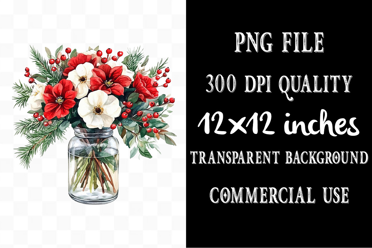 Christmas Flowers Clipart Png, an Illustration by Designking (Photo 4 of 5)