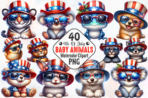 4th Of July Baby Animals Sublimation, an Animal Illustration by RobertsArt