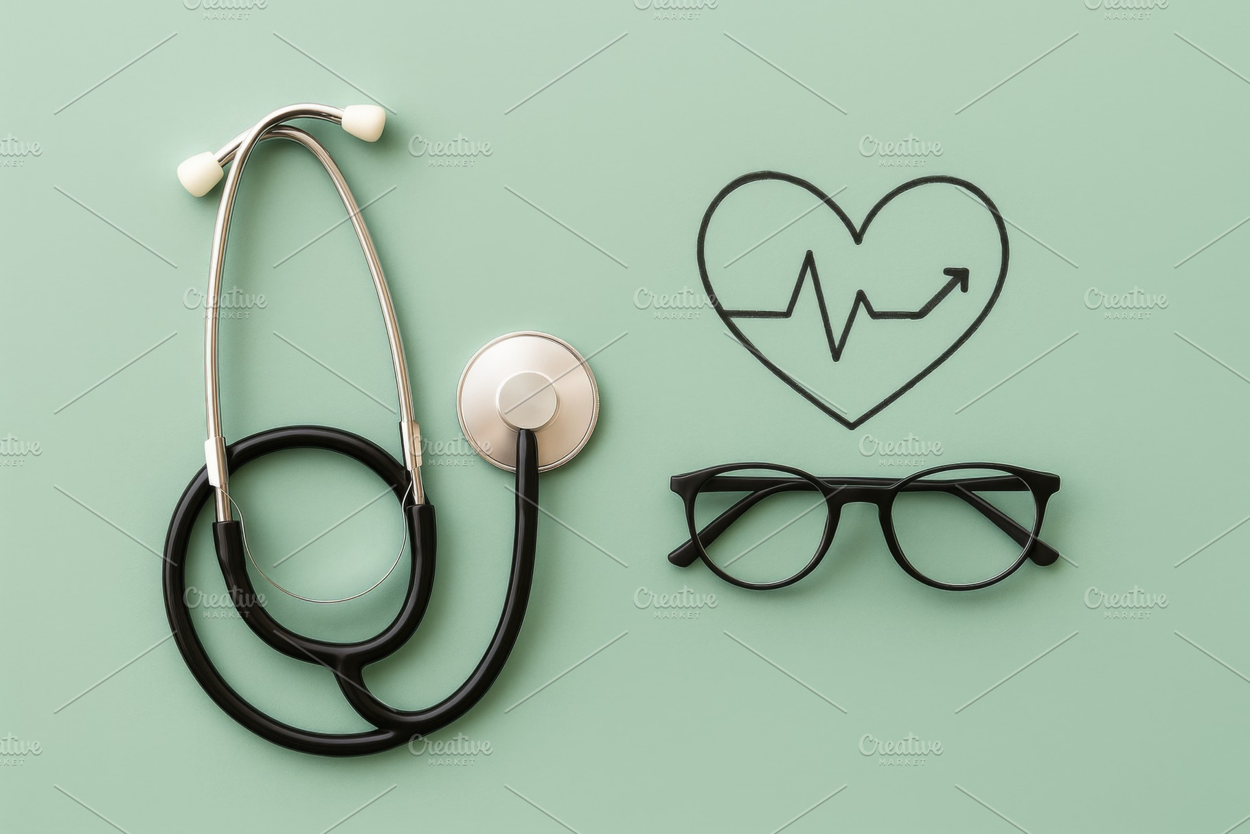 Medical flatlay concept with stethos, a Photo by Dvoevnore photos