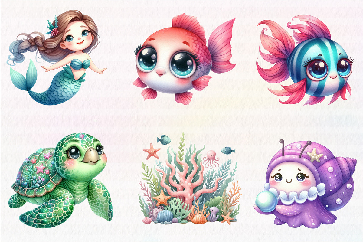 Kawaii Mermaid Clipart, an Illustration by CreationArt (Photo 4 of 5)