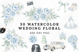 30 Elegant Watercolor Blue Floral, an Illustration by Elegant_Studio44