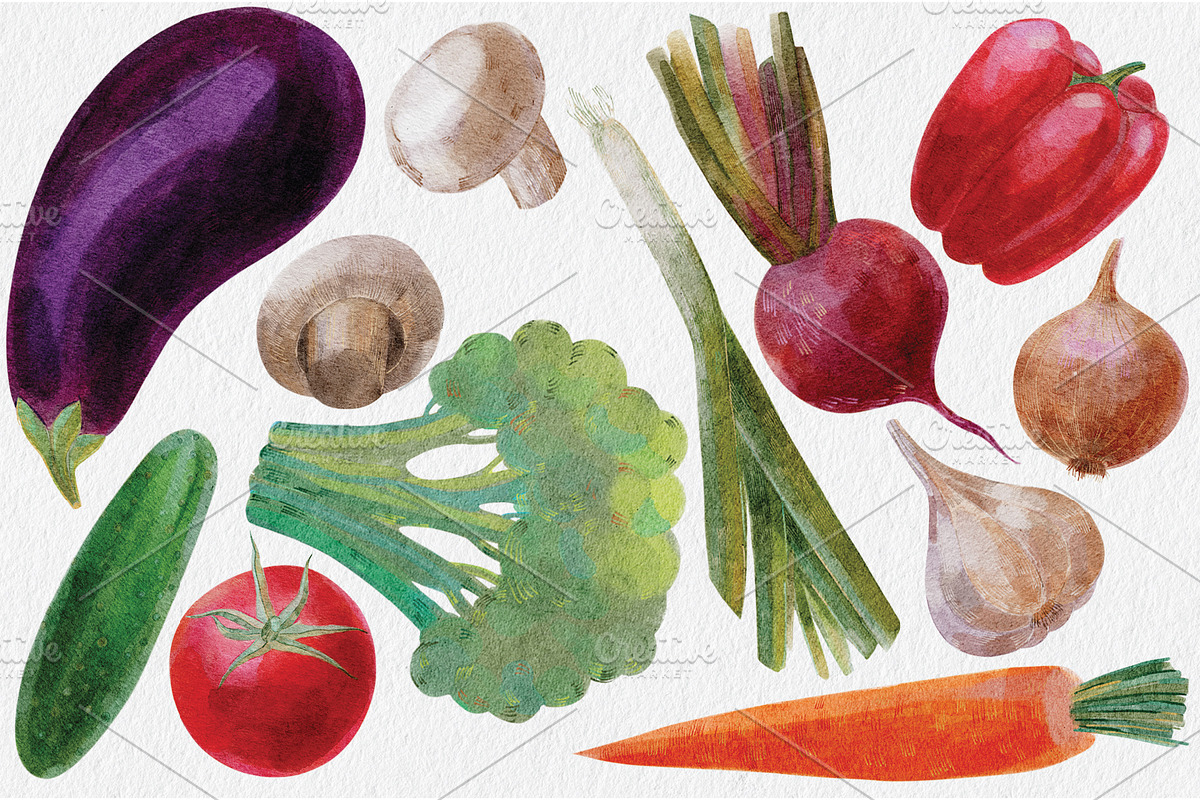 Watercolour Vegetables Collection, a Pattern Graphic by Maria Budarkiewicz (Photo 2 of 11)