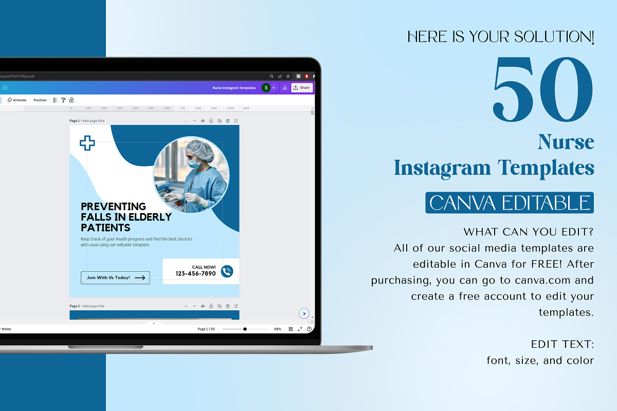 Nurse Instagram Canva Post Templates, a Social Media Template by Snapybiz (Photo 2 of 10)