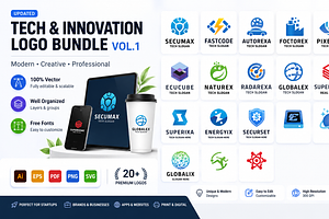 22 Modern Technology Logo Bundle, a Branding & Logo Template by Design_Planet