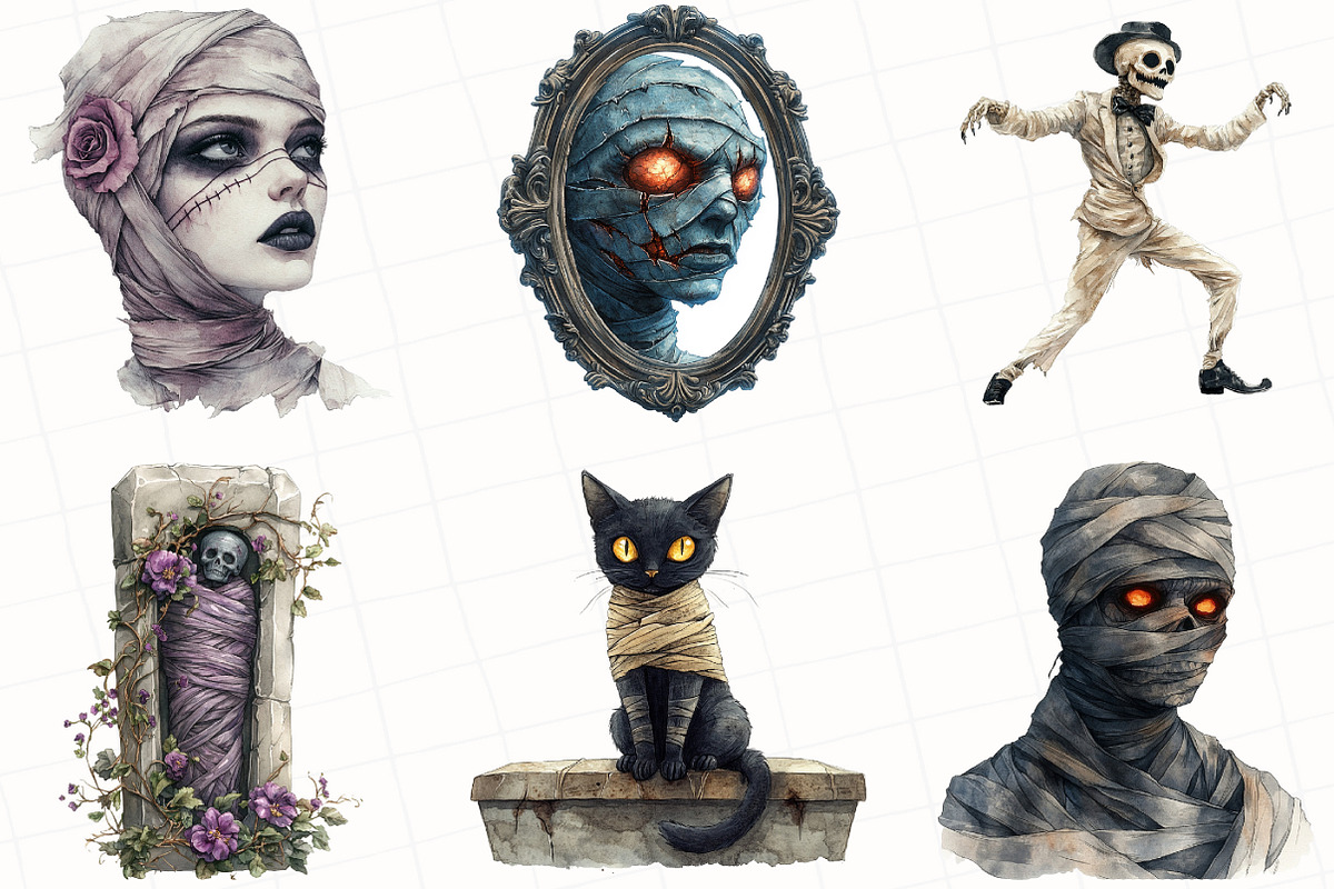 Watercolor Halloween Mummy Clipart, an Illustration by OK Design (Photo 3 of 5)