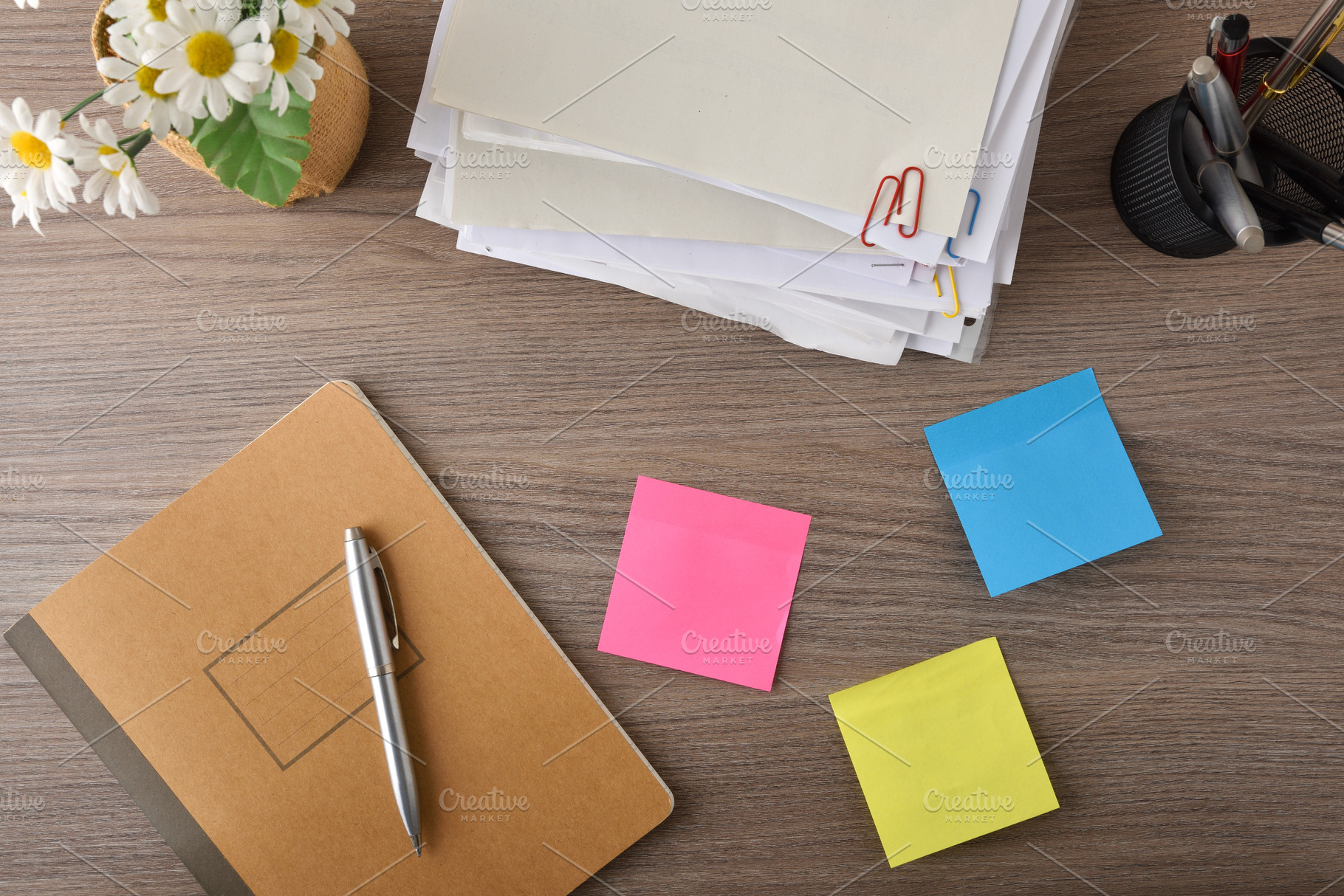 Office Desk with Notebook and Sticky Notes, a Business Photo by Davizro's Market