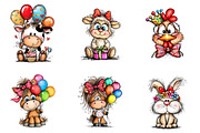Whimsical birthday animals clipart, an Illustration by CreationArt (Thumbnail 3 of 5)