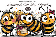 Whimsical Cute Bee Clipart, an Illustration by designcity5 (Thumbnail 1 of 5)