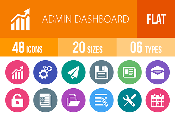 48 Admin Dashboard Flat Round Icons