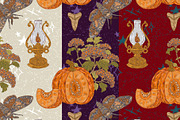 Pumpkin, Hawk Moth, Kerosene Lamp, a Pattern Graphic by NayaChu (Thumbnail 1 of 9)