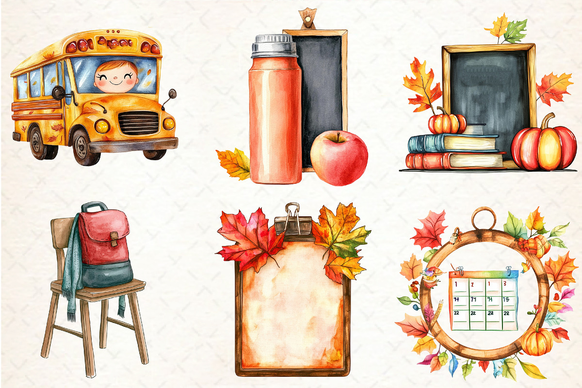 Autumn Back to School Clipart, an Illustration by Libby Wishes (Photo 5 of 7)