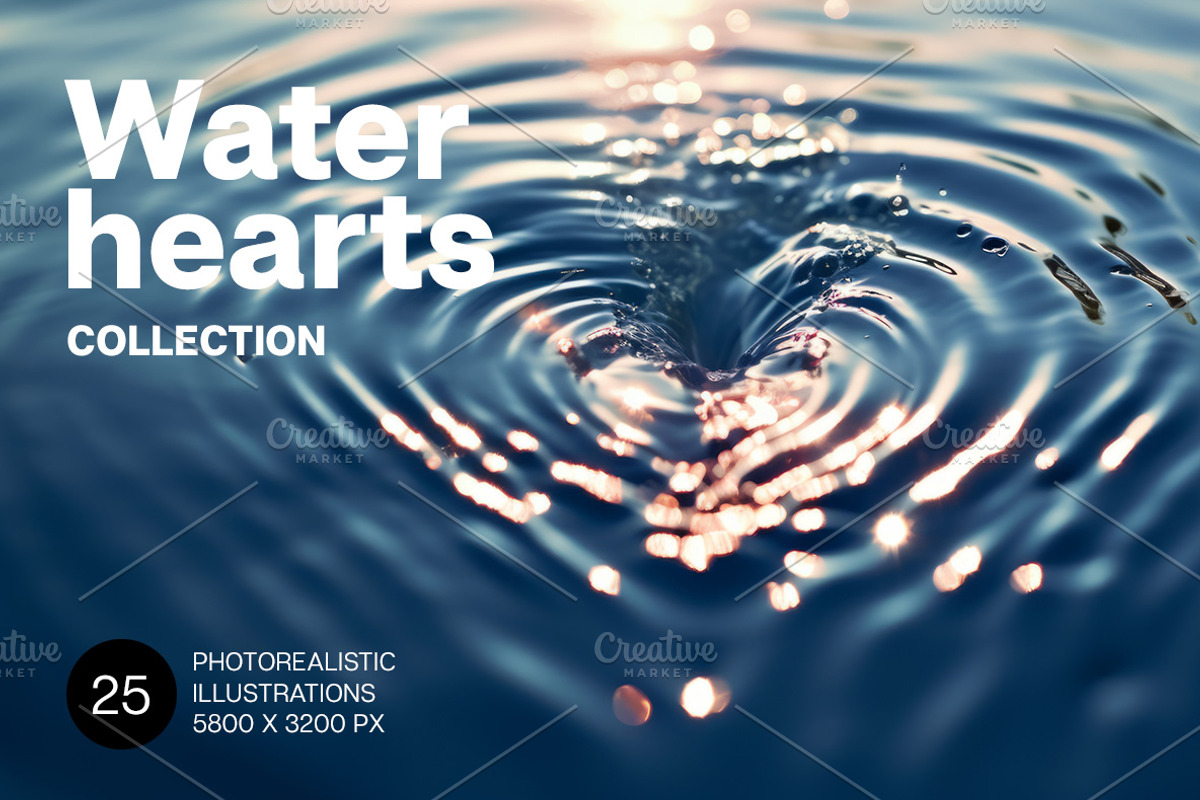 Water hearts. 25 images, a Nature Photo by Handmadefont (Photo 1 of 10)