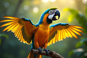 Tropical Macaw Bird In Natural Green, a Photo by LOGOCREATIVE
