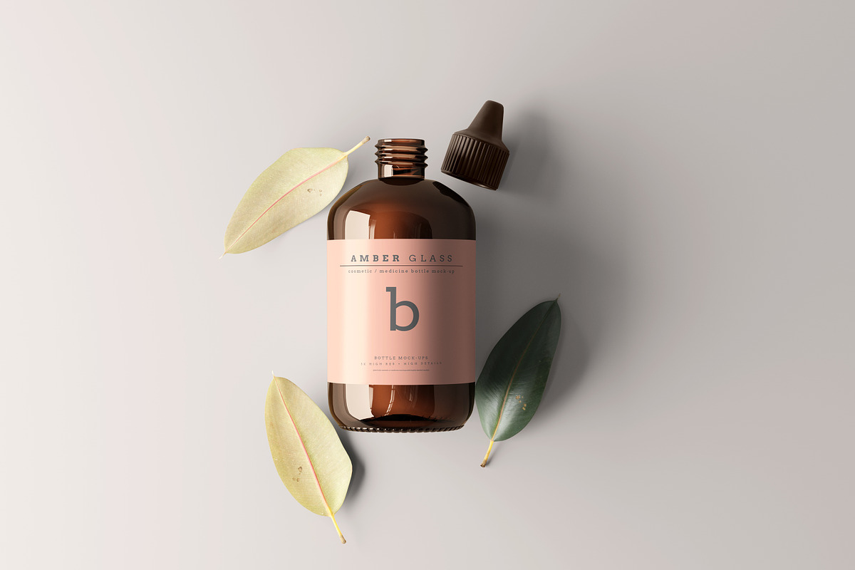Amber Glass Bottle Mockups, a Cups & Container Mockup by pmvch (Photo 15 of 20)