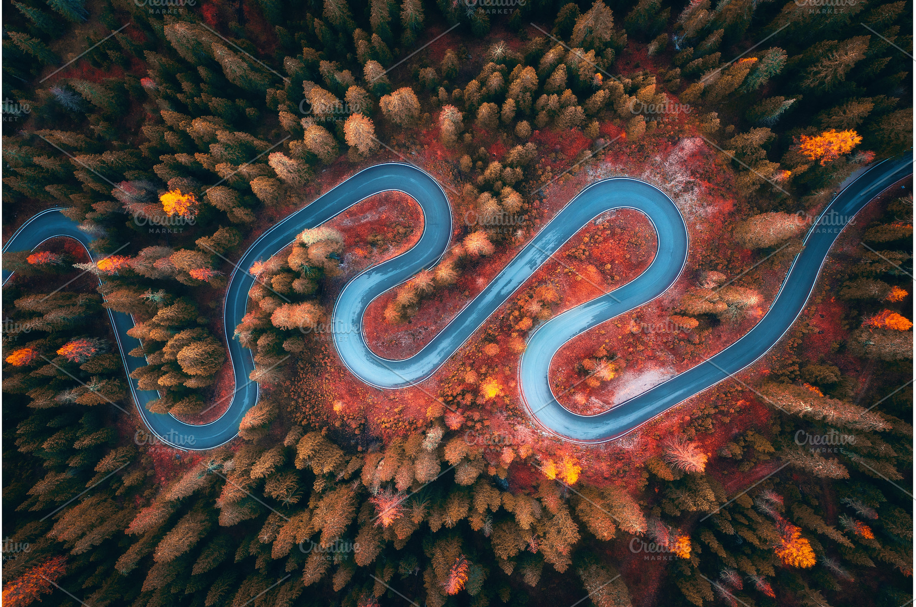Aerial view of winding serpentine, a Transportation Photo by den-belitsky