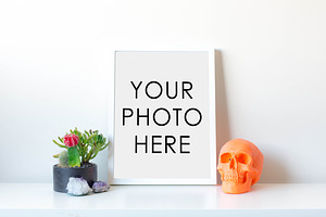 White Frame With Cactus & Skull